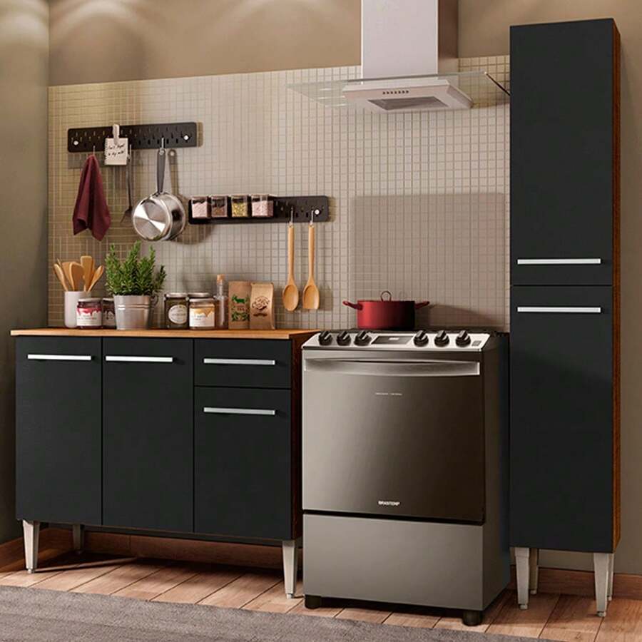 Cocina Integral Completa Modular Madesa Emilly Silver Con Encimera Color Marrón/negro