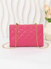 全新节日礼物时尚女士迷你方形包，菱格装饰链条锁斜挎包 - 玫紅色 - 查看 5
