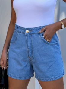 KISS ME LADY 910 Women's Shorts With Pockets Without Rips Plain Women's Denim Shorts With Pockets Plain Without Rips Natural Youth Denim Shorts 910-1 - 910# - View 5