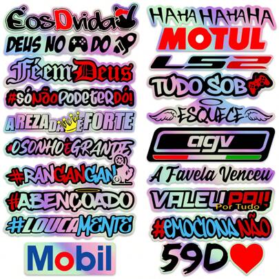 Kit 20 Adesivos Frases Holográfico Camaleão Carro Moto Bike Bag Caderno Notebook Sticker Cartela