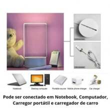 Nova - Luminária Lousa Recado 3D Tela Acrílico Escrever Decoração 2 Canetas Com Apagador Criativa Placa Mensagem - P.QIU - Branco - Visão 8