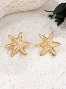 1pair European & American Minimalist Geometric Asymmetrical Starfish Shaped Versatile Stud Earrings For Women, Hot Selling