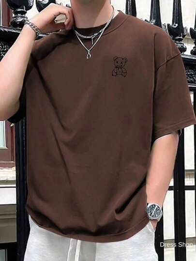 Camiseta Masculina Ursinho Minimalista Camisa 100% algodão Blusa gola redonda