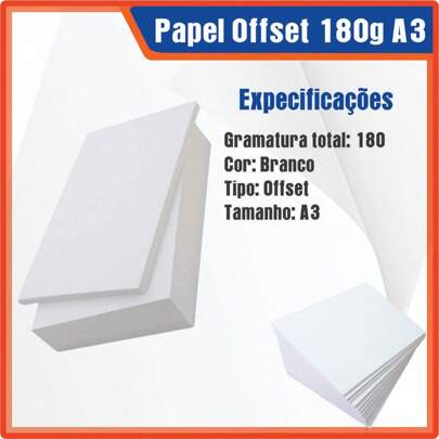Papel Offset 180g A3 Branco 297x420mm C/ 50 Folhas