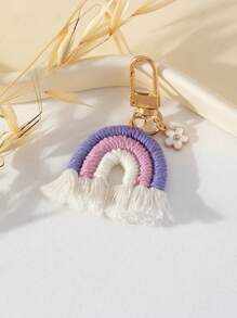 1pc Cute Mini Rainbow Flower Bag Charm & Keychain Bridesmaid Gifts Crochet - Purple - View 2