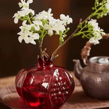 1pc High-End Glass Crafted Pomegranate Flower Vase, Desktop Decor, Flower Holder, Hydroponic Planter, Suitable For Home, Restaurant, Foyer, Gift Gifts Birthday Graduation