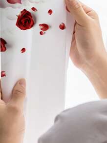 1 pièce Rideau imprimé avec motif de rose rouge sombre et cœur, style nordique moderne. Impression numérique 3D, semi-transparent, délicat, ambiance élégante et romantique pour illuminer votre maison de rêve, convient pour la décoration intérieure quotidienne