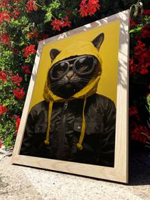 Decorative Picture Cat In Yellow Hat Office Living Room Bedroom Hall - Mocha Brown - View 1