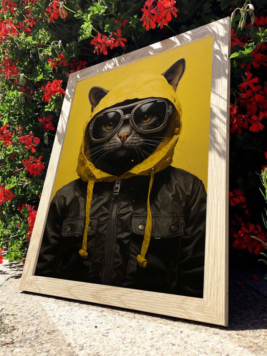Decorative Picture Cat In Yellow Hat Office Living Room Bedroom Hall - Mocha Brown - View 1