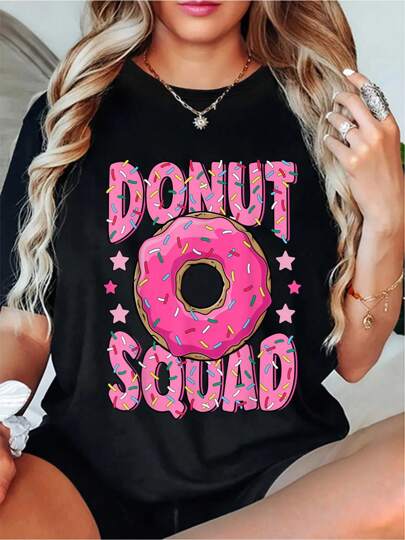 100% Cotton Pink Donut Sprinkles Donut Lover Matching Donut Party T-Shirt Cotton Shirt