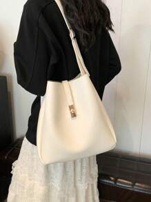 Geantă de mână nouă, la modă, de culoare solidă, cu capacitate mare, pentru femei, geantă casual șic potrivită pentru navetă, geantă de umăr și crossbody