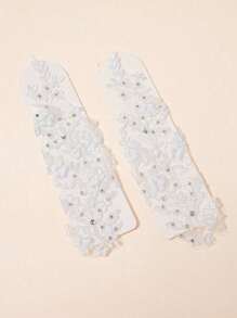 1 Pair White Bridal Finger Loop Gloves, Suitable For Wedding, Party, Evening Dress Accessory (Rhinestone Decor Random) Autumn Accessories