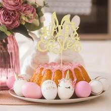 1 pièce Décoration de gâteau lapin de Pâques oreille avec paillettes dorées Joyeuses Pâques, décoration de gâteau pour thème de printemps de fête d'anniversaire