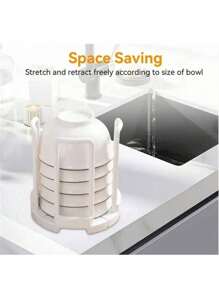 1pc Expandable Kitchen Storage Organizer Rack With Drainage Function - Plastic Dish Rack, Cup Holder And Cutlery Tray, Suitable For Countertop And Outdoor Gatherings - Multicolor - View 6