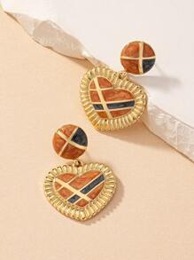 1 Pair European And American Style Exaggerated Geometric Color Block Heart Drop Dangle Earrings For Women