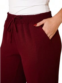 WIDE LEG HIGH WAIST PANTALONA PANTS WITH ELASTIC DUNA FABRIC - Burgundy - View 1