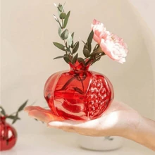 1pc High-End Glass Crafted Pomegranate Flower Vase, Desktop Decor, Flower Holder, Hydroponic Planter, Suitable For Home, Restaurant, Foyer, Gift Gifts Birthday Graduation