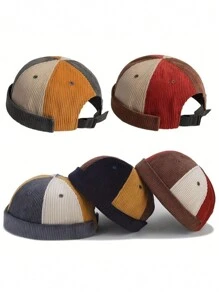 1 件男女通用灯芯绒报童帽，适合所有季节的无檐帽子 - 撞色款 - 查看 6