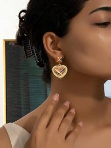 1 Pair European And American Style Exaggerated Geometric Color Block Heart Drop Dangle Earrings For Women