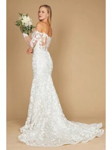 Lace Long Off Shoulder Mermaid Wedding Dress