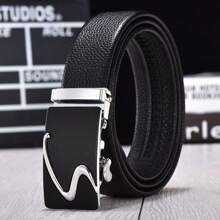 1pc Leather Belt With Automatic Square Buckle For Men, Chinese New Year, Valentine's Day Gift And Daily Wear.Customized Gifts - Black - View 3