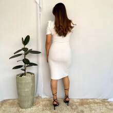 Midi Dress Fitted Straight Short Sleeve Princess Fashion - White - View 5