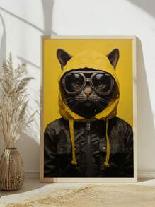 Decorative Picture Cat In Yellow Hat Office Living Room Bedroom Hall - Mocha Brown - View 5