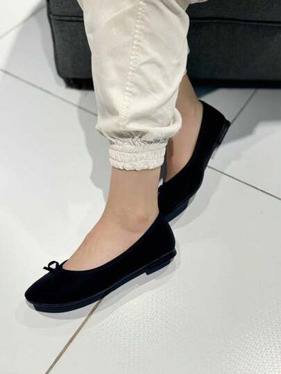 Zapatos planos con lazo para mujer con punta redonda y suela antideslizante, ideal para uso diario o looks casuales para el Día de San Valentín