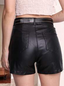 Leather Shorts With Pocket And Belt Attachment/LS267 - 黑色 - 查看 4