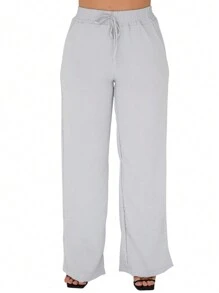 WIDE LEG HIGH WAIST PANTALONA PANTS WITH ELASTIC DUNA FABRIC - 淺灰色 - 查看 2