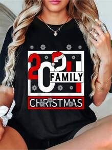 Cotton Women Family Christmas 2024 Matching Outfit Christmas T-Shirt - 100% Cotton Women's Casual Short Sleeve Crew Neck T-Shirt For Spring & Summer