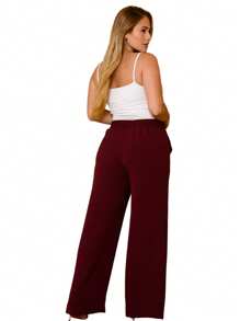 WIDE LEG HIGH WAIST PANTALONA PANTS WITH ELASTIC DUNA FABRIC - Burgundy - View 6