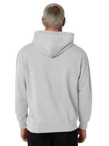 Men's Plain Kangaroo Hooded Sweatshirt Without Plain Print - Grey - View 3