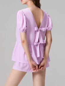 Women 2 Piece Outfits Reversible Tie Front Short Sleeves Tops And Elastic Shorts Club Streetwear Fashion Clothes