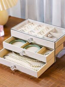 Luxury Acrylic Jewelry Box With 3 Layers Earring Ring Compartment - Grey - View 2