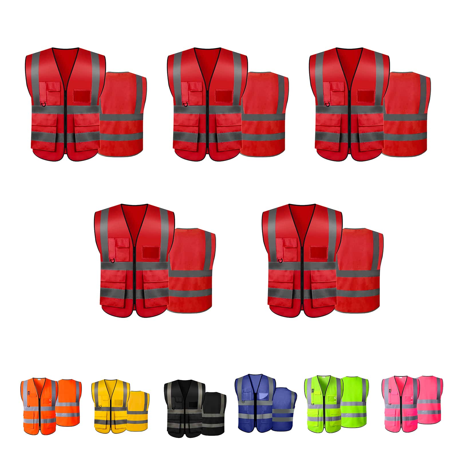 Vmingo Reflective Firefighter Industrial Vest 5 Pieces - 紅色 - 查看 1