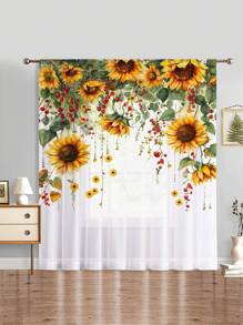 1pc Nordic Style Simple Window Curtain, Sunflower Print Design, Privacy Preserving, 100g Fine Texture, Minimalist Bedroom Style Suitable For Daily Home Window Decoration