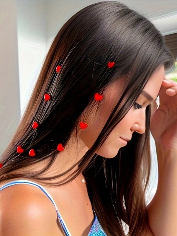 2pcs Fashion Lover's Party Invisible Line Heart Decor Hair Clips