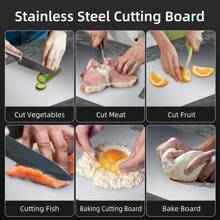 1pc Premium Stainless Steel Cutting Board - Double Sided, Rust-Resistant, Suitable For Meat, Fruits And Vegetables, Dishwasher Friendly, Multiple Sizes Available - Silver - View 7