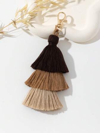 Bag Charm, Vacation Style Bag Accessory, 3-Layered Straw Tassel Bag Pendant
