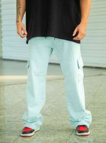 Kit 2 Calças Cargo Conforto e estilo Unissex Streetwear com 5 Bolsos Diversas Cores Militar - Preto/Jeans Clara - Visão 2