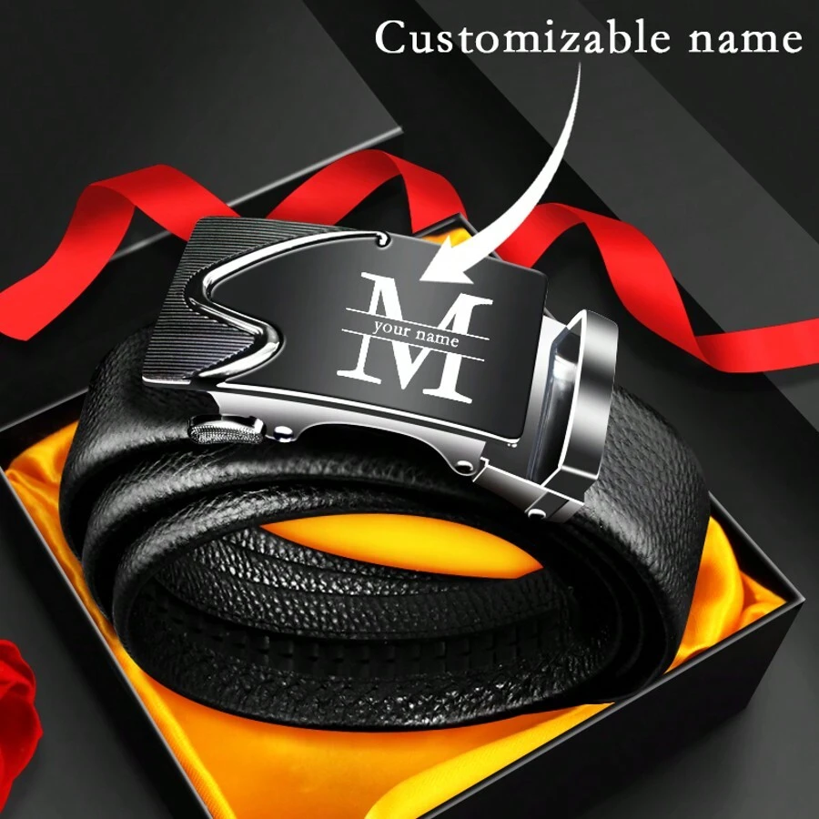1pc Leather Belt With Automatic Square Buckle For Men, Chinese New Year, Valentine's Day Gift And Daily Wear.Customized Gifts - Black - View 1