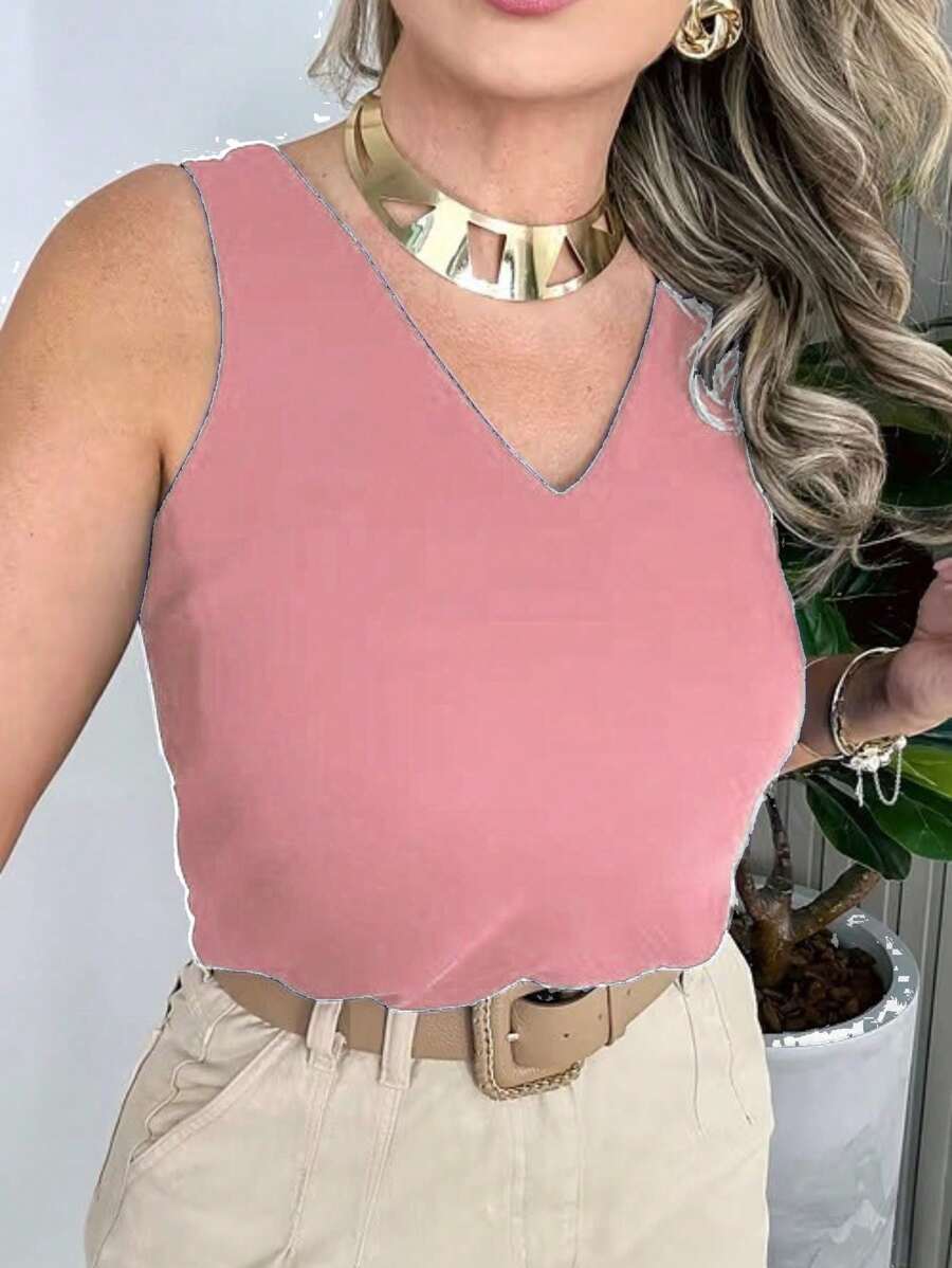 WOMEN'S BLOUSE THICK STRAP WIDE DUNA BASIC SINGLE PLAIN - Pink - View 1