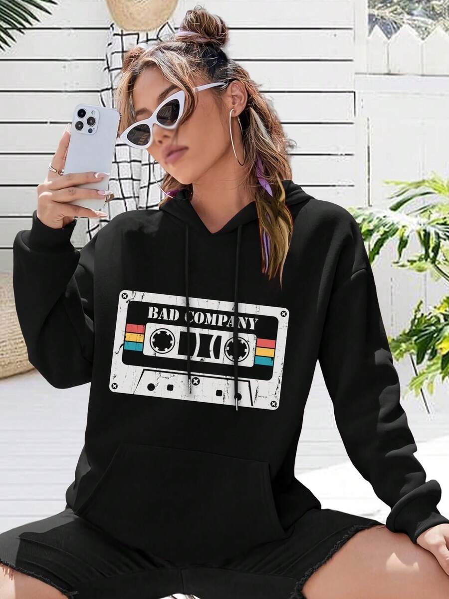 Cassette Vintage Bad Company Band Big Size Women Hoodie For Ladies Jacket 80s 90s Retro Vintage Aesthetic - 黑色 - 查看 1