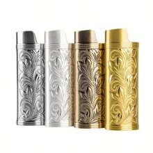 1个复古幸运花金属打火机套，适用于BIC J6全尺寸打火机 - 时尚耐用的打火机套，复古阿拉伯风格金属打火机套，防风简约复古耐用幸运花金属打火机套，经久耐用且时尚，适用于BIC J6 - 圣诞节和万圣节的完美吸烟配件礼物