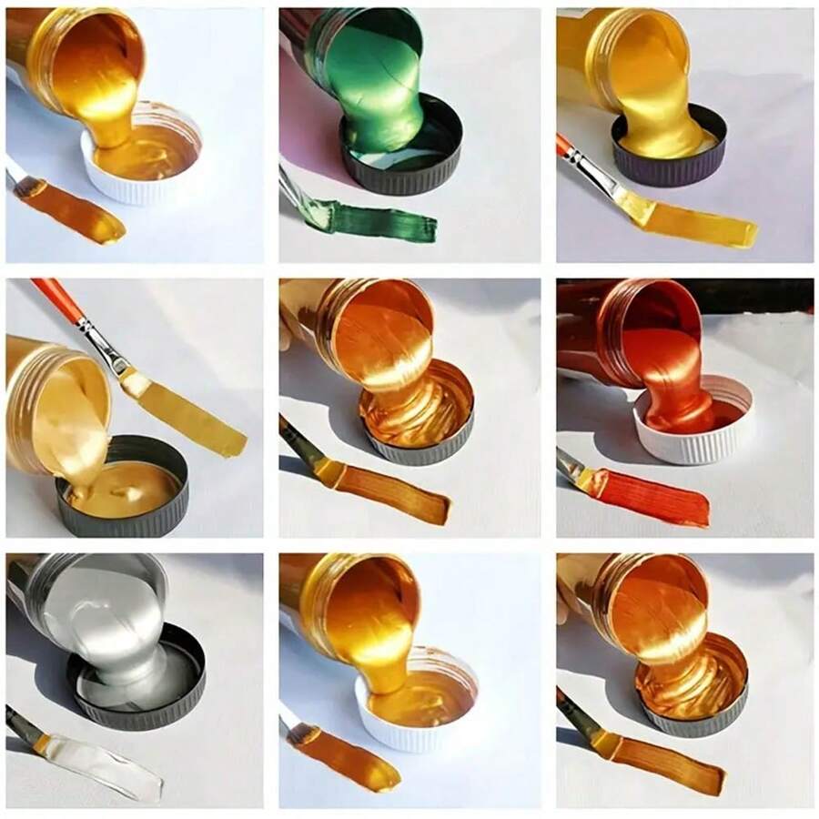 1 Set de 60ml (2oz) Pintura acrílica metálica dorada, resistente al agua y no se desvanece, para colorear estatuas, pintar a mano en ropa, graffiti y pigmentos DIY, color aleatorio, empaque aleatorio