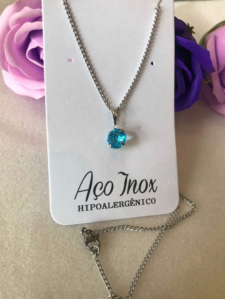 Green Light Dot Pendant Necklace/Stainless Steel - Màu xanh nhạt - Xem 1