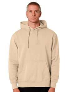 Men's Plain Kangaroo Hooded Sweatshirt Without Plain Print - Beige - View 2