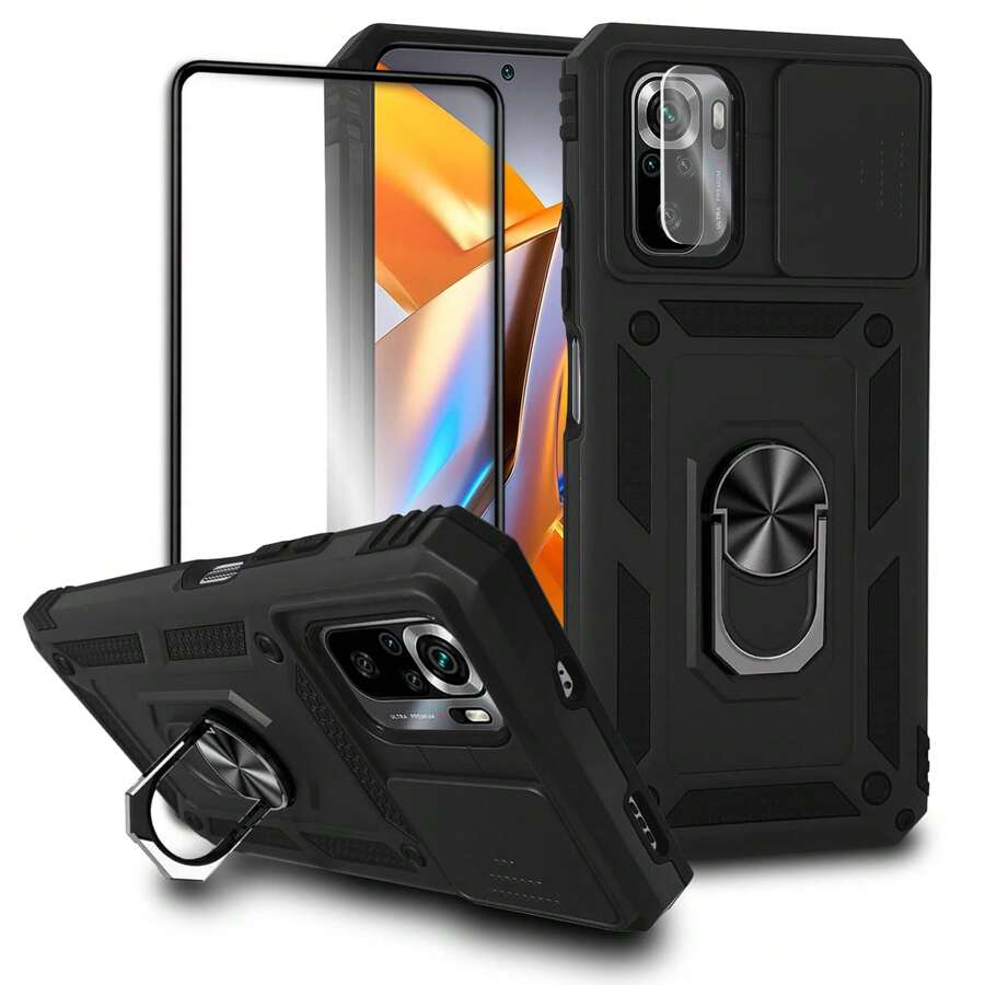 Evephones [3 In 1] Military Style Rugged Case Camshield For Redmi Poco Mi Case Modern Style + 9D Screen Protector Kit And Camera Lens Tempered Glass Anti-Scratch HD - Black - View 1