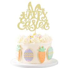 1 pièce Décoration de gâteau lapin de Pâques oreille avec paillettes dorées Joyeuses Pâques, décoration de gâteau pour thème de printemps de fête d'anniversaire